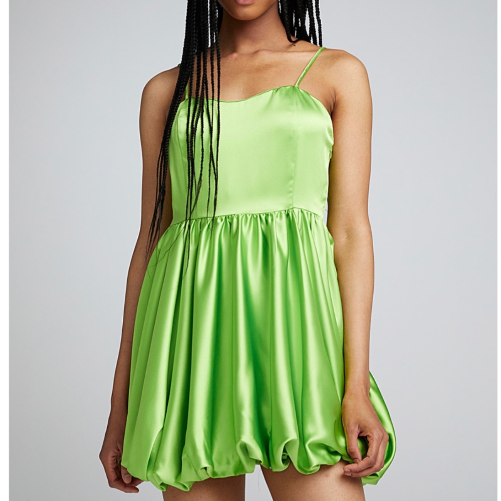 Glamourous neon green satin balloon dress NWT